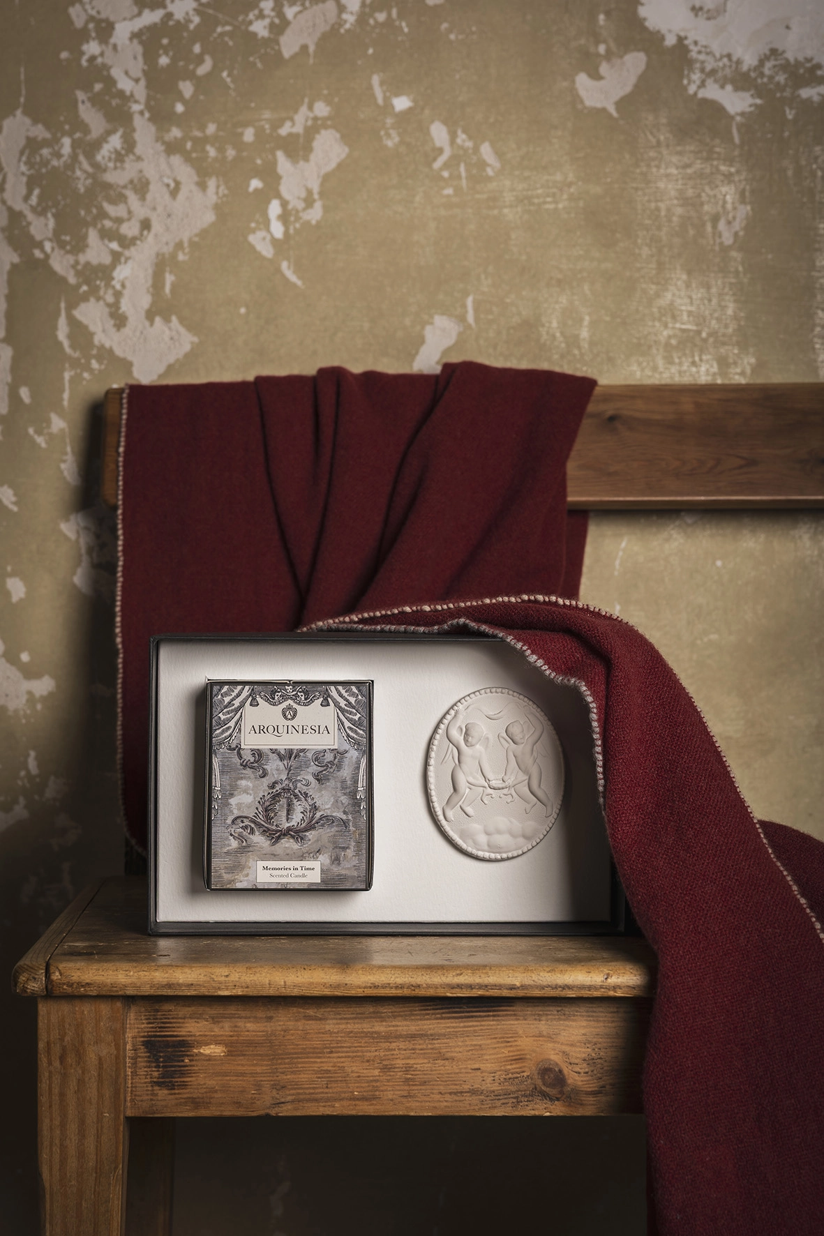 Chal tejido artesanal cashmere burdeos